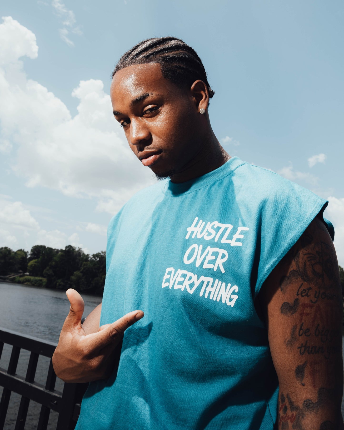 Hustle Over Everything Sleeveless Tee – Blue/White