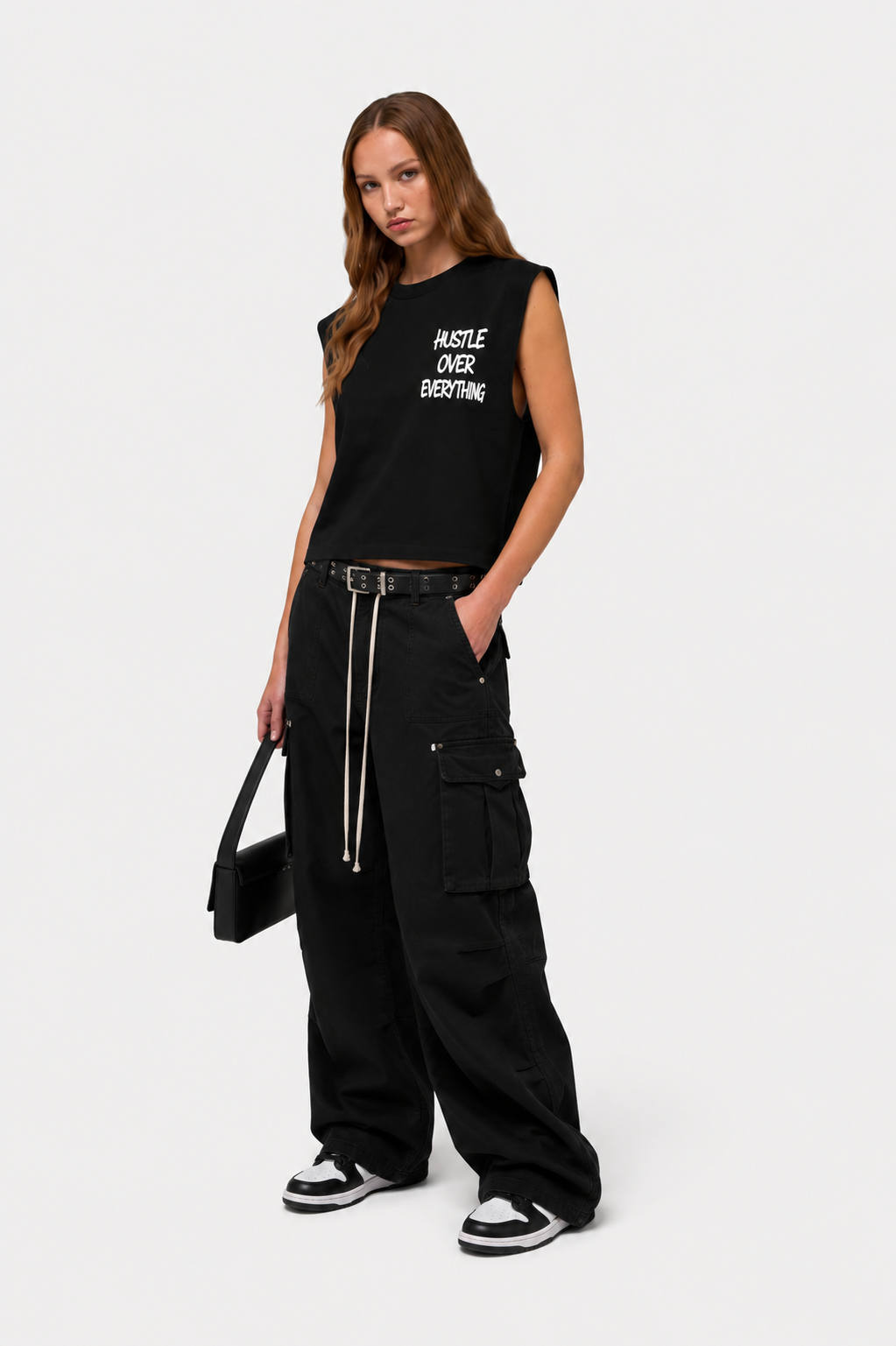 Hustle Over Everything Sleeveless Tee – Black/White