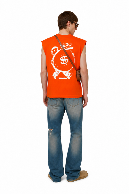Hustle Over Everything Sleeveless Tee – Orange/White