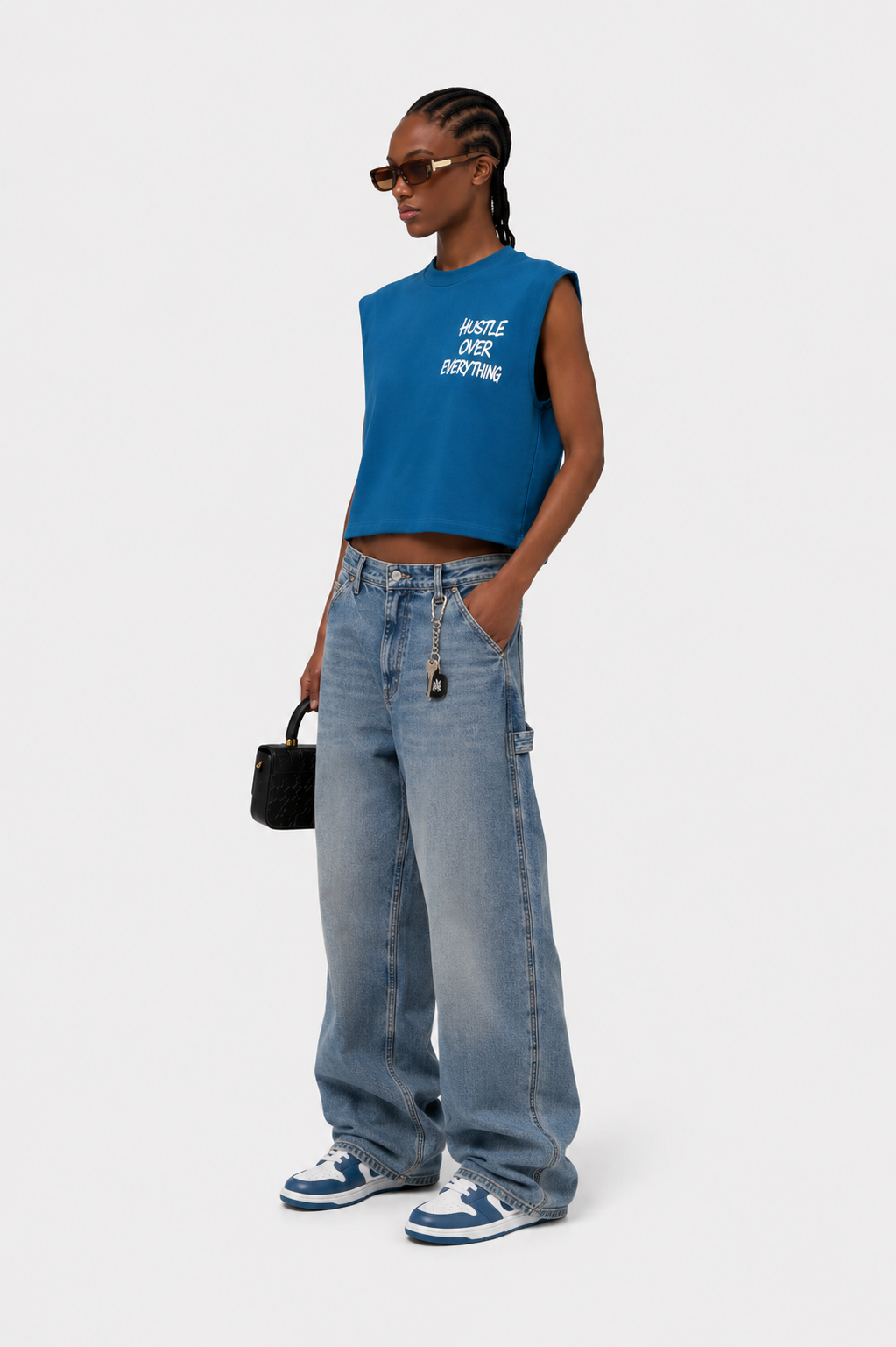 Hustle Over Everything Sleeveless Tee – Blue/White