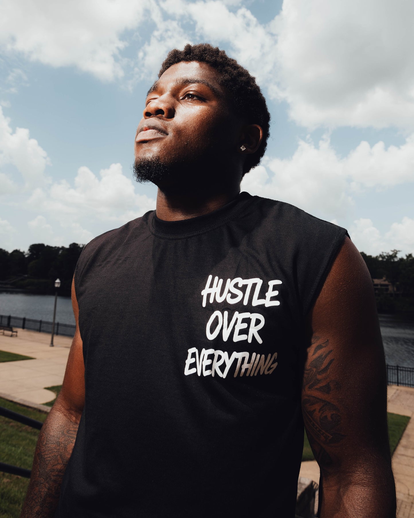 Hustle Over Everything Sleeveless Tee – Black/White