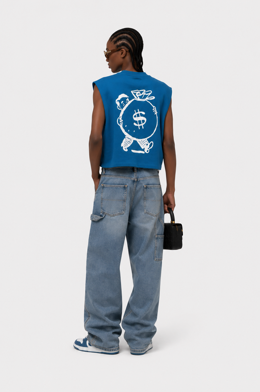 Hustle Over Everything Sleeveless Tee – Blue/White