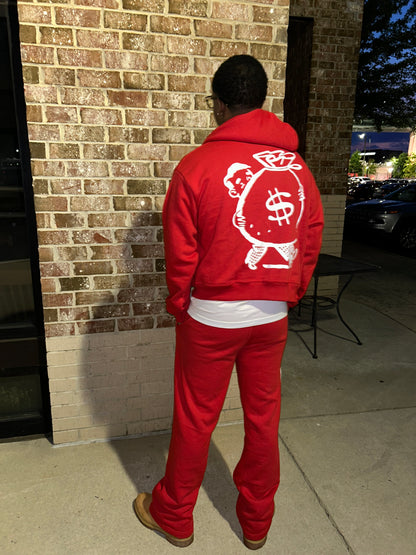 ( “ HUSTLE VIBEZ “ Red and white Winter Set! ( Crop jacket + Stacked joggers)