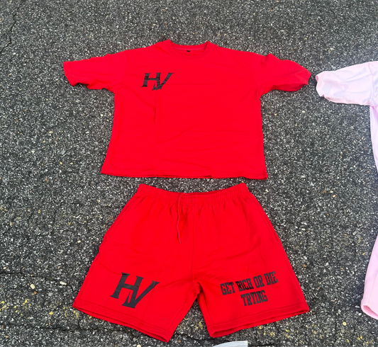 “ HUSTLE VIBEZ “ Red and Black Summer Set !