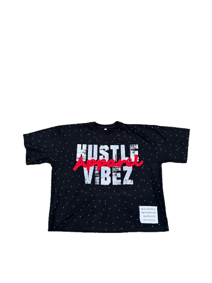 “ HUSTLE VIBEZ “ Oversized Rhinestone Tees! ( Black red and white)