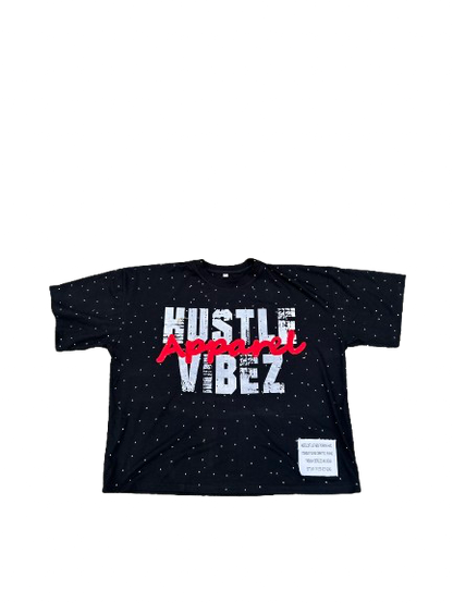 “ HUSTLE VIBEZ “ Oversized Rhinestone Tees! ( Black red and white)